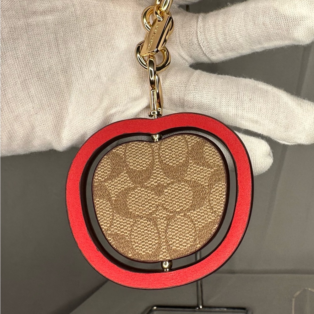 Coach Red and Tan Apple Keychain